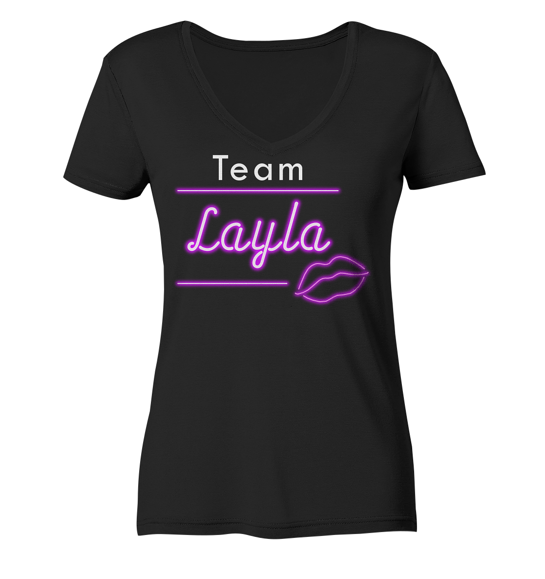 Willkommen im Team “Layla” das ultimative Partyshirt für Mallorca oder Volksfest – Ladies Organic V-Neck Shirt